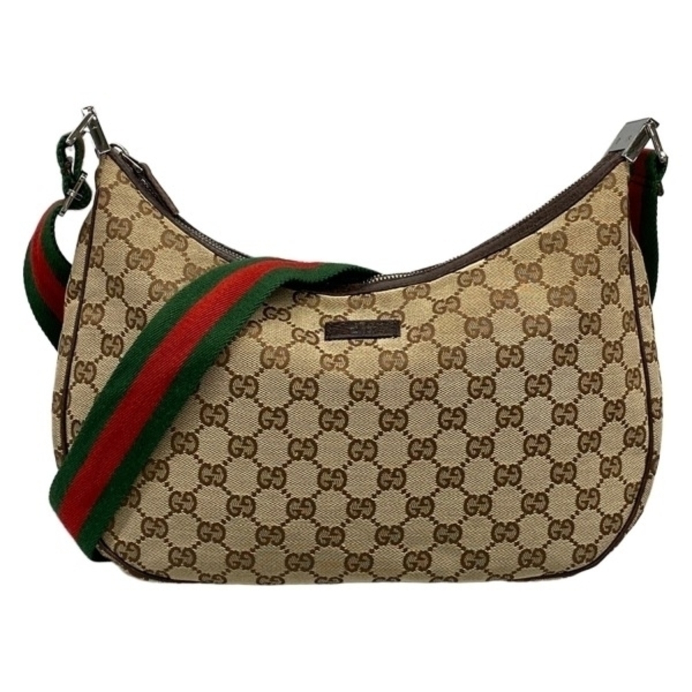 Gucci Shoulder Bag GG Sherry Web Leather Beige Dark Brown Multi